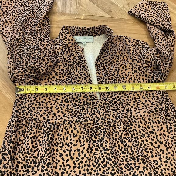 Tuckernuck Leopard Print Tiered Ruffle Blouse XS Tan Black Animal Print - Picture 6 of 7